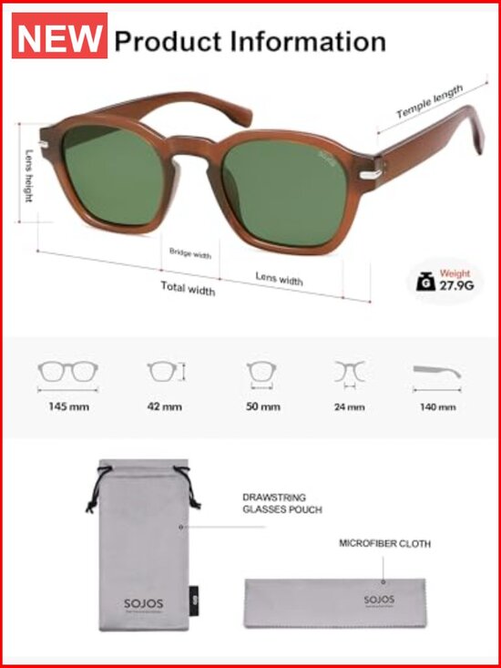 Vintage Retro Square Polarized Sunglasses with UV400 Protection